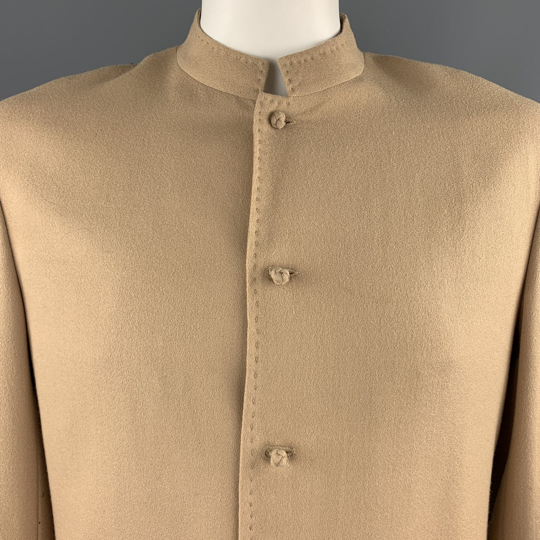 Vintage 42 Khaki Wool Mandarin Collar Top Stitch Jacket