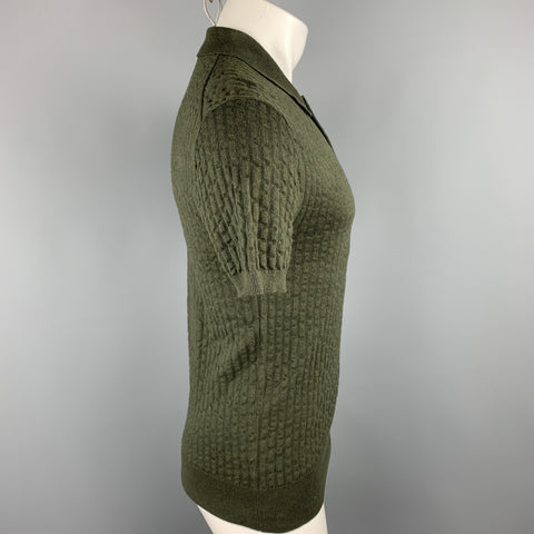 MR. TURK Size XS Olive Textured Cotton Buttoned Polo