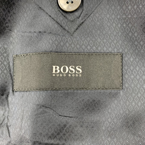 HUGO BOSS Size 38 Regular Navy Plaid Wool Blend Notch Lapel Sport Coat
