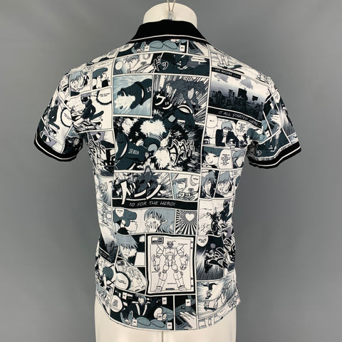 LOVE MOSCHINO Size M Black & White Cartoon Cotton Polo