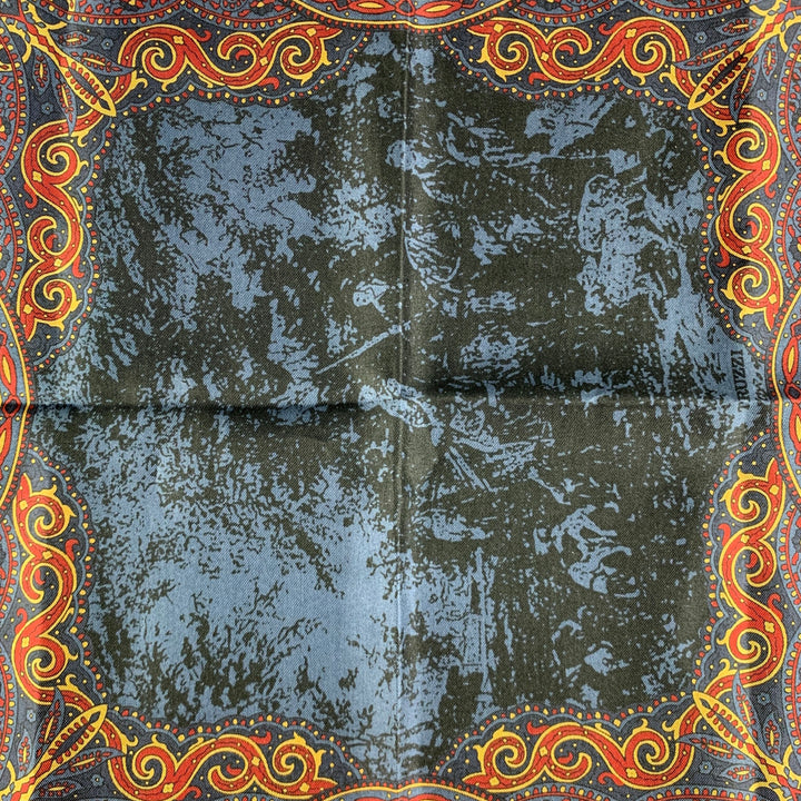 TRUZZI Navy Burgundy Tapestry Silk Pocket Square