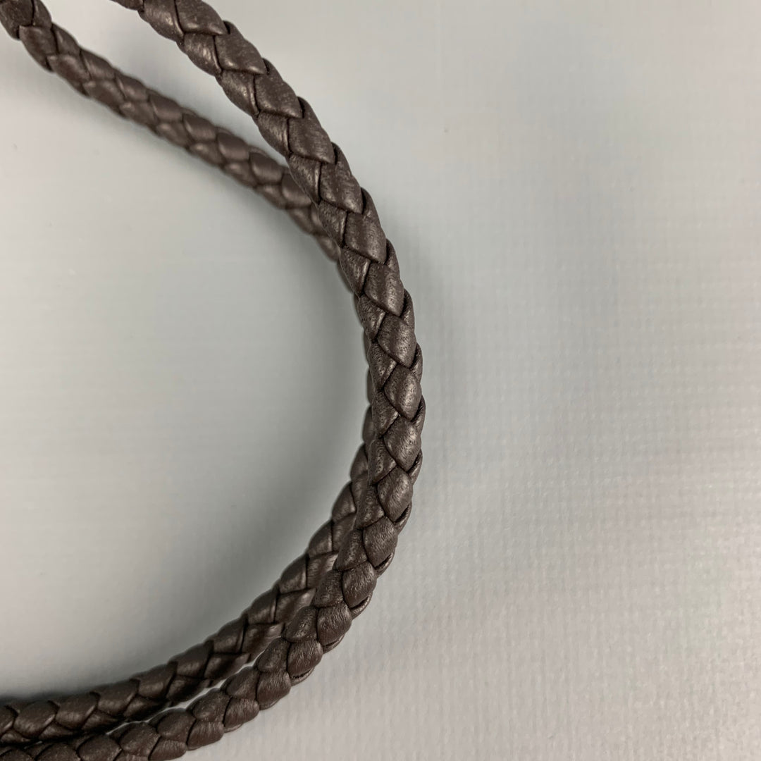 BOTTEGA VENETA Brown Woven Leather Key Ring