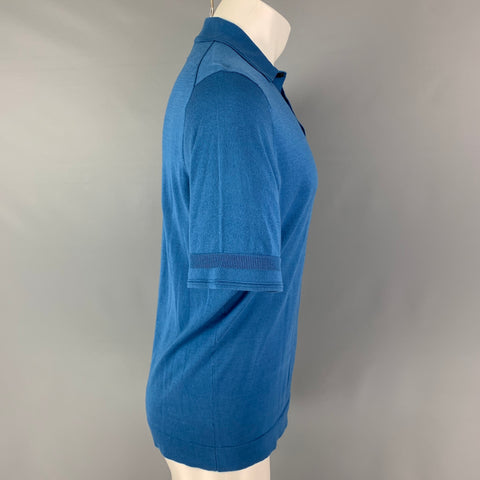 LAB by PAL ZILERI Size M Blue Solid Cotton Short Sleeve Polo