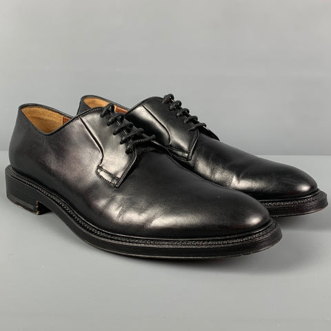 BATTISTONI Size 10.5 Black Leather Lace Up Shoes
