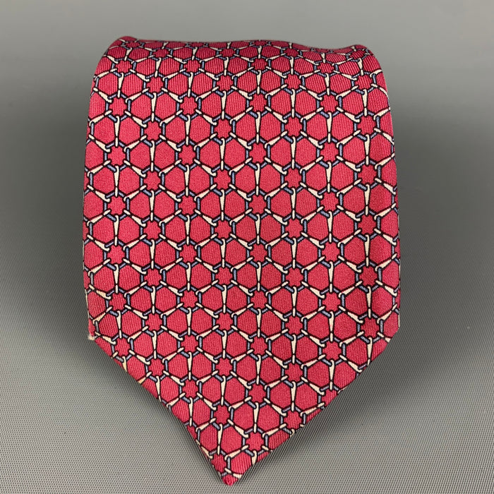 HERMES 7052 TA Raspberry White Circles Silk Tie