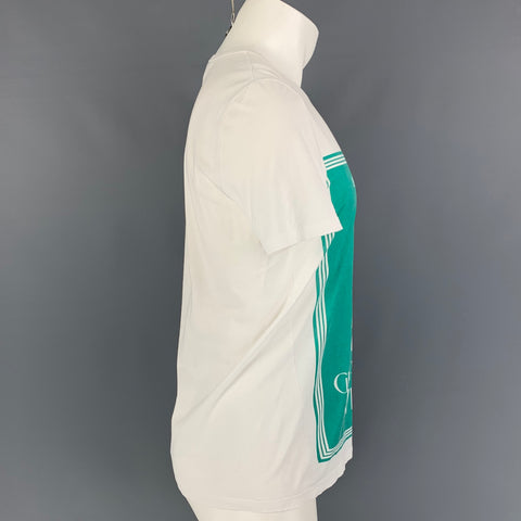 BURBERRY PRORSUM Spring 2015 Size S Teal White Great British Writers Cotton Crew-Neck T-shirt