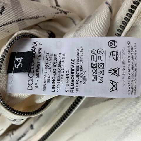 DOLCE & GABBANA Size 44 Beige & Navy Print Silk Zip Up Bomber Jacket