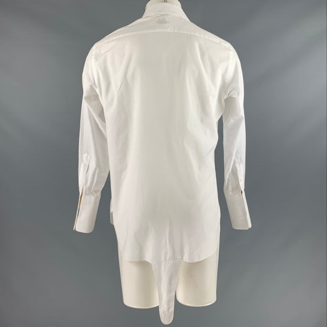 BRIONI Size 38 White Cotton Pleated Long Sleeve Tuxedo Shirt