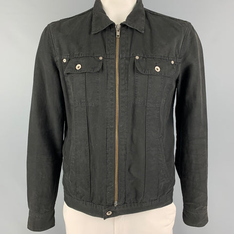 JOHN VARVATOS * U.S.A. Size L Black Cotton Linen Zip Up Jacket