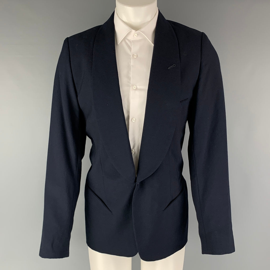RICHARD TYLER Size 40 Navy Wool Shawl Collar Sport Coat