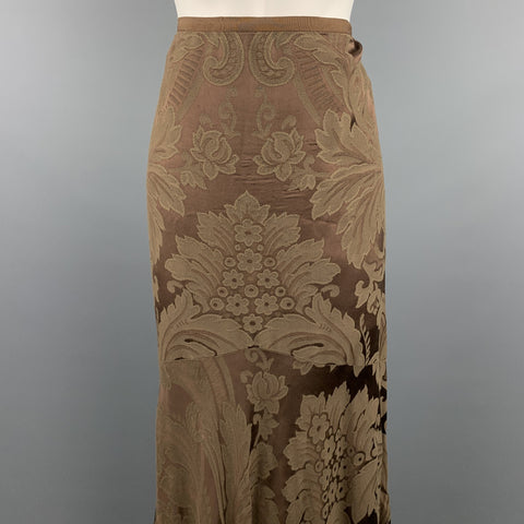 RALPH LAUREN Black Label Taille 8 Jupe sirène en rayonne florale damassé marron