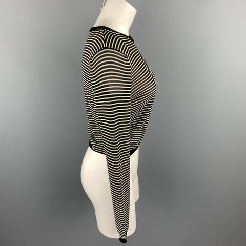 RALPH LAUREN COLLECTION Size S Black & White Knitted Stripe Rayon Blend Crew-Neck Pullover