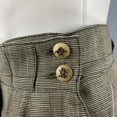 HERMES Size 24 Brown Beige Linen Plaid High Waisted Dress Pants