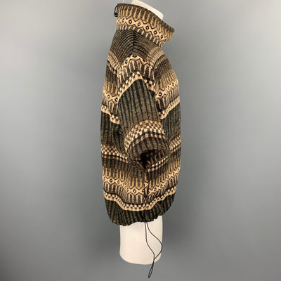 MONITALY Size M Brown & Olive Jacquard Funnel Collar Pullover