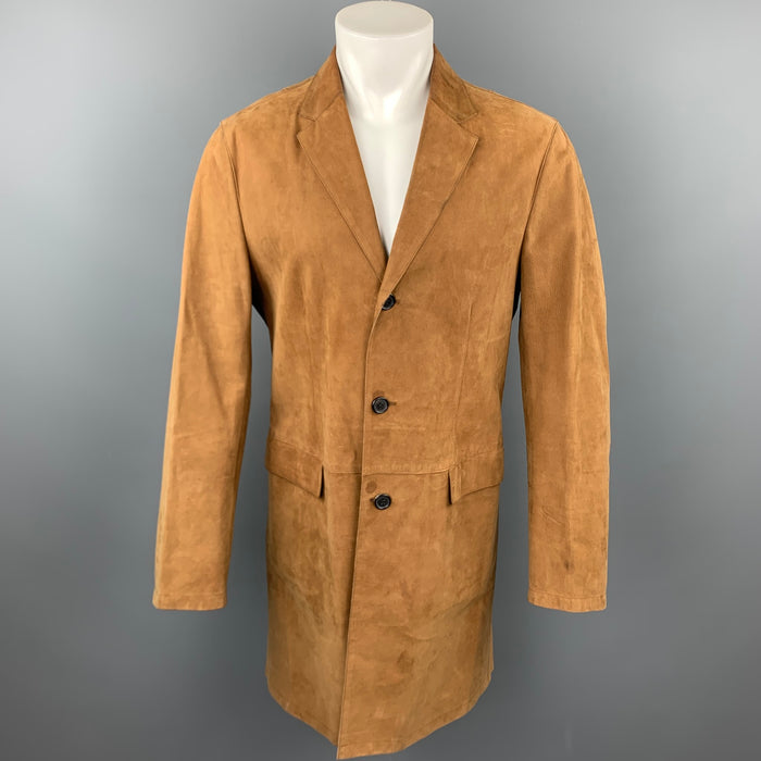 NEIL BARRETT Size M Brown Leather Notch Lapel Buttoned Coat
