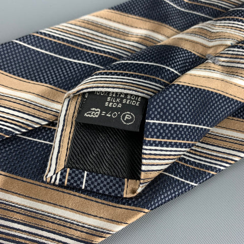 ERMENEGILDO ZEGNA Navy & Copper Diagonal Stripe Silk Tie
