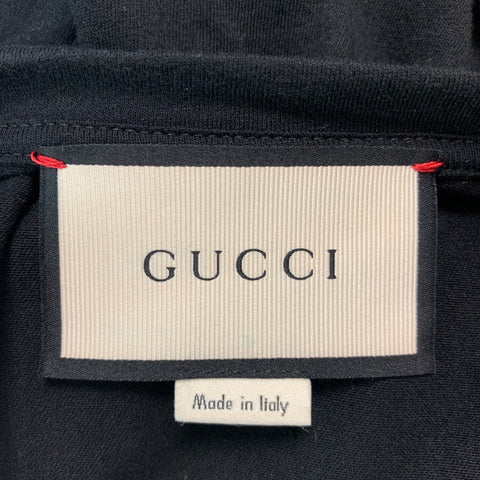 GUCCI Size S Black Red Embroidery Cotton Crew-Neck T-shirt
