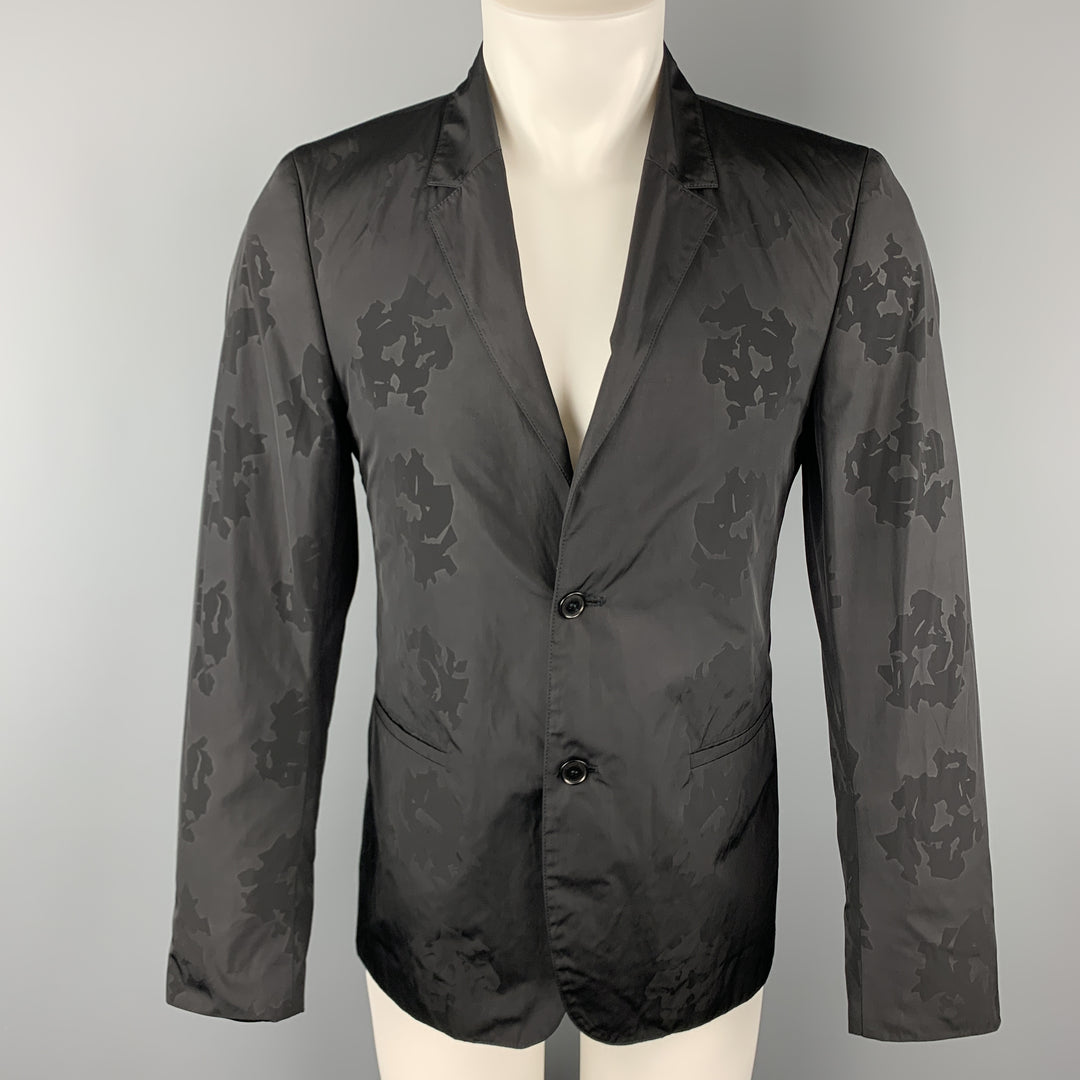 CALVIN KLEIN COLLECTION Size 36 Black on Black Floral Notch Lapel Sport Coat