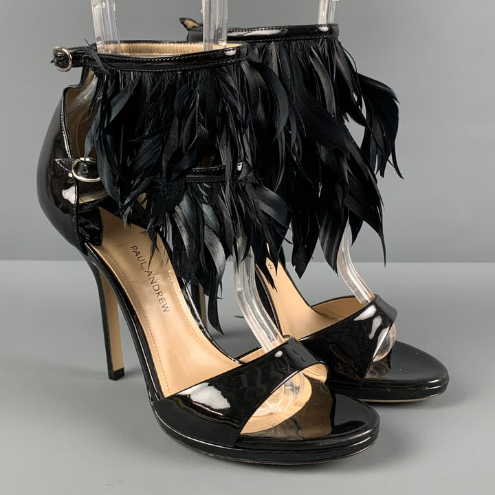 PAUL ANDREW Size 6 Black Patent Leather Ankle Strap Sandals