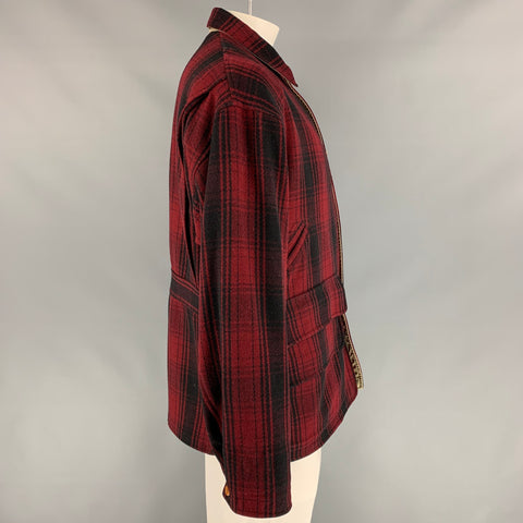 POLO by RALPH LAUREN Size M Burgundy & Black Plaid Wool / Cotton Reversible Jacket