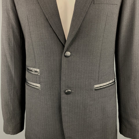 COMME des GARCONS HOMME DEUX Taille XL Stripe Black on Black Wool / Mohair Leather Trim Sport Coat