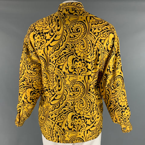 GIANNI VERSACE Size XS Gold Black Print Silk Hidden Placket Long Sleeve Shirt