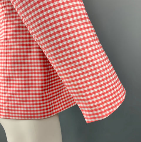 BLACK FLEECE Size 40 Coral & White Checkered Cotton Notch Lapel Sport Coat