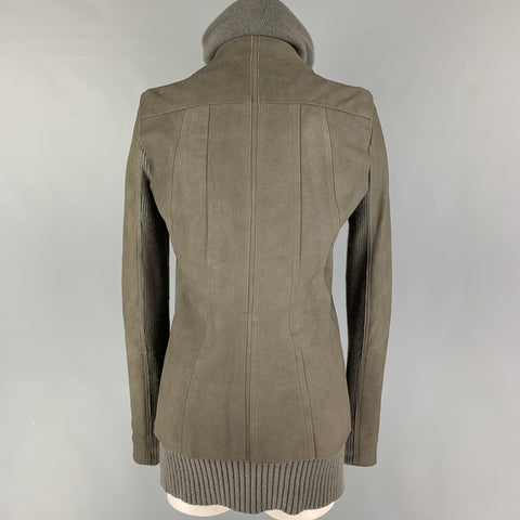 ILARIA NISTRI Size 4 Taupe Merino Wool Angora Mixed Fabrics Lamb Leather Coat