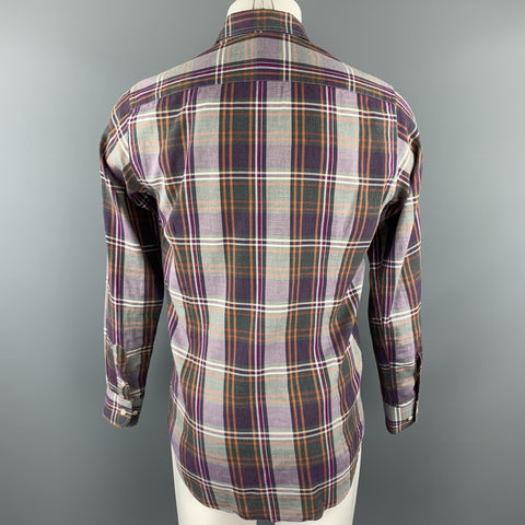 ETRO Size S Purple Plaid Cotton Button Up Long Sleeve Shirt