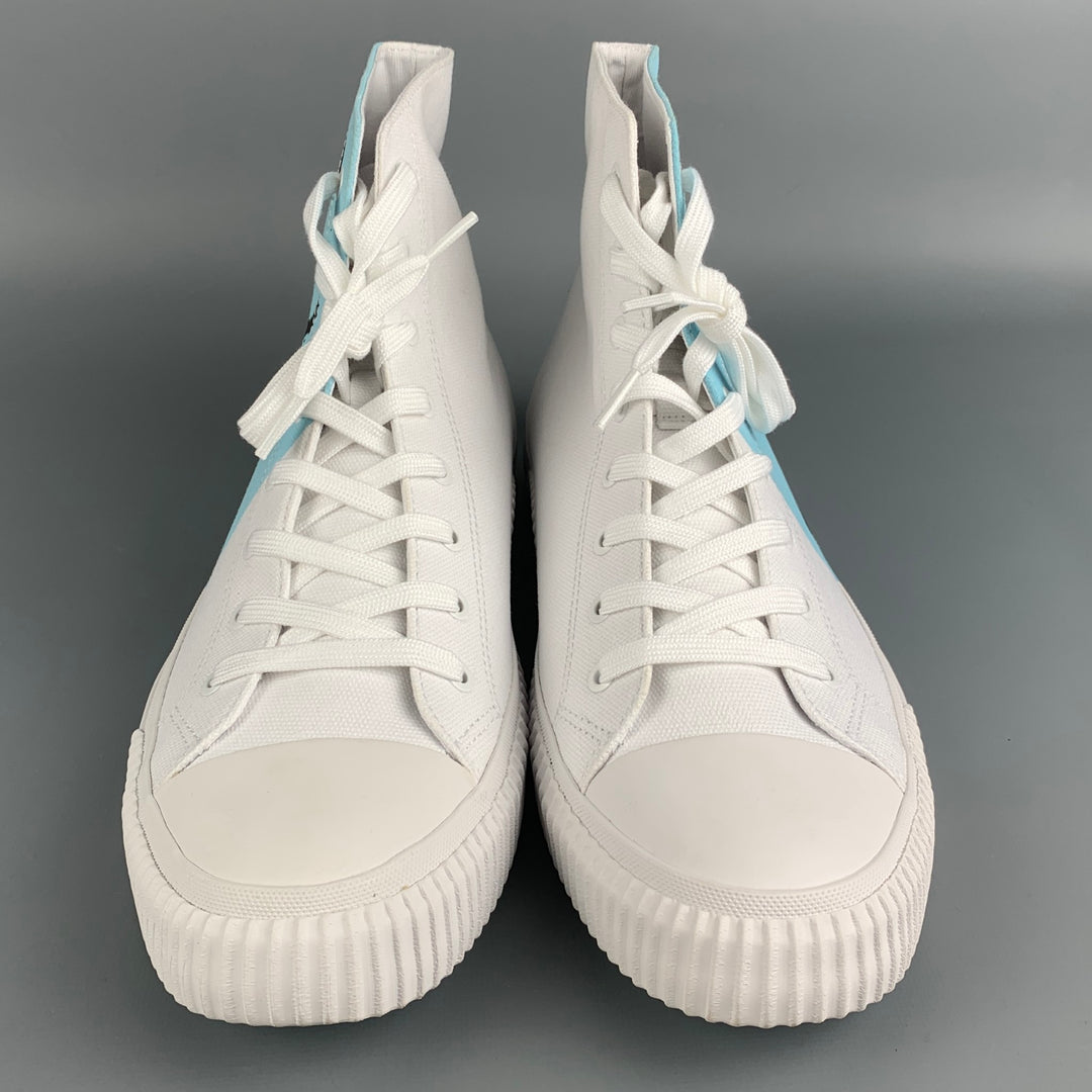 CALVIN KLEIN 205W39NYC Size 12 White & Blue Iconic Warhol Graphic Canvas High Top Sneakers