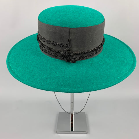 LONNI Green Black Ribbon Wool Hat