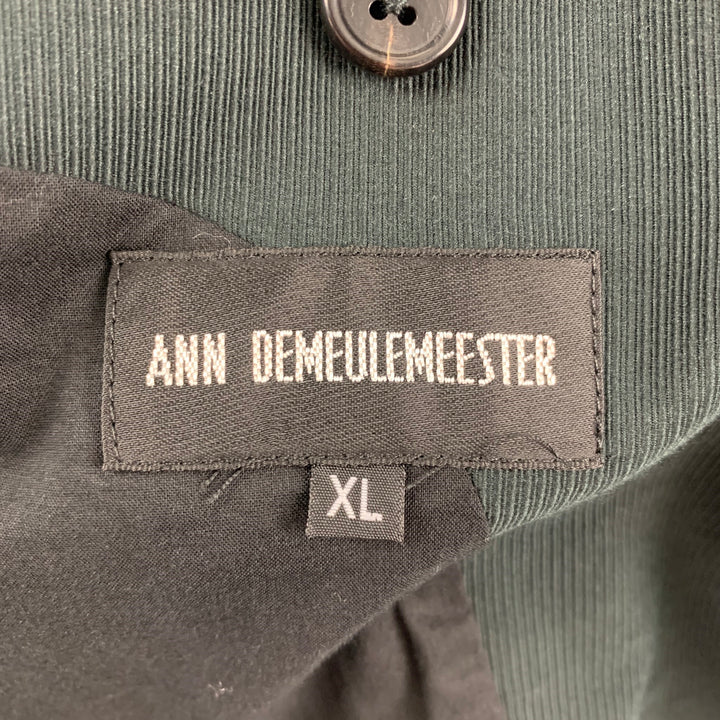 ANN DEMEULEMEESTER Size XL Charcoal & Black Peak Lapel Cotton Coat