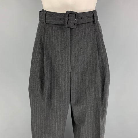 DRIES VAN NOTEN Size 6 Dark Gray Polyester Wool Stripe Wide Leg Dress Pants