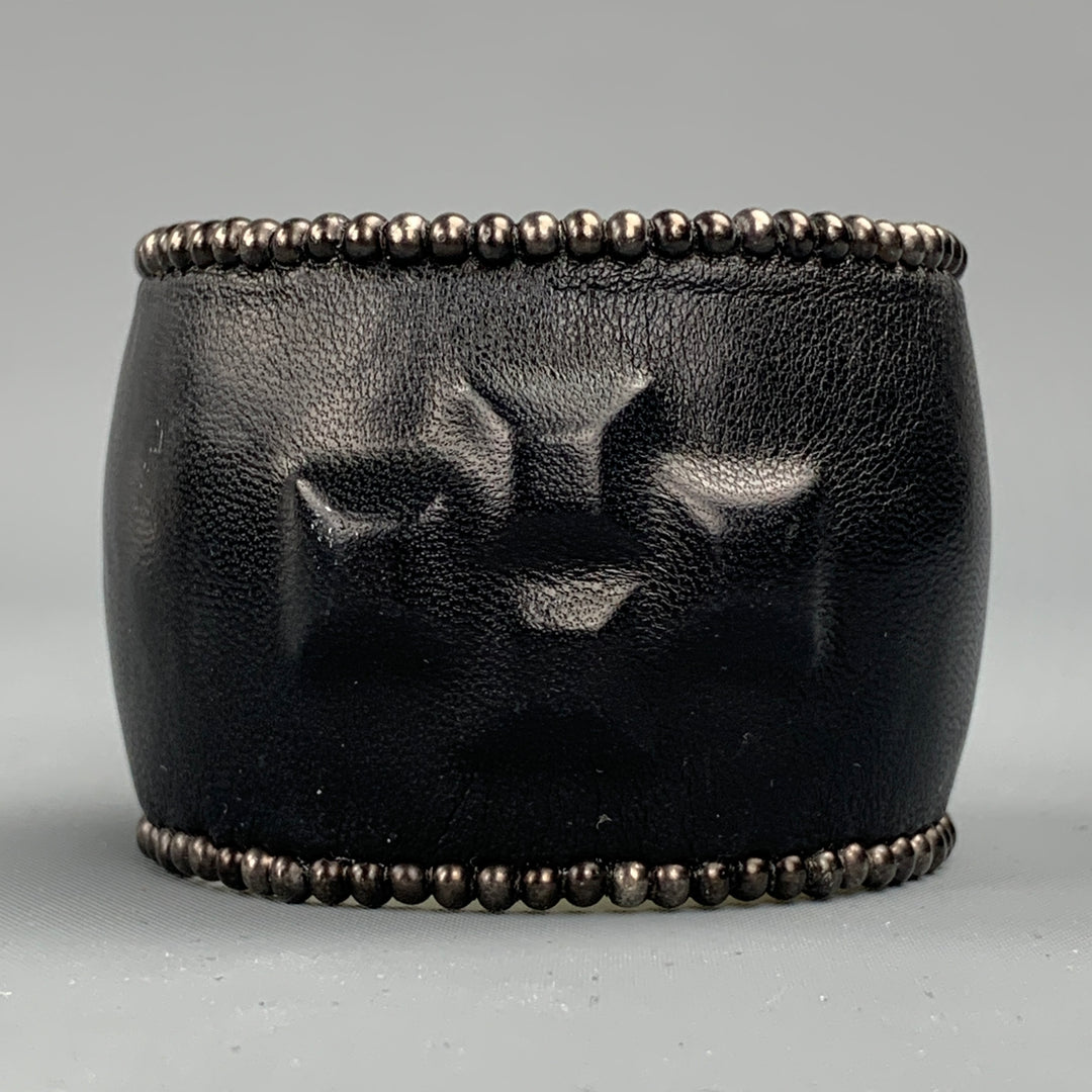 VINTAGE Black Studded Leather Metal Bracelet