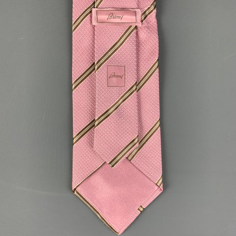 BRIONI Pink Gold Diagonal Stripe Silk Tie