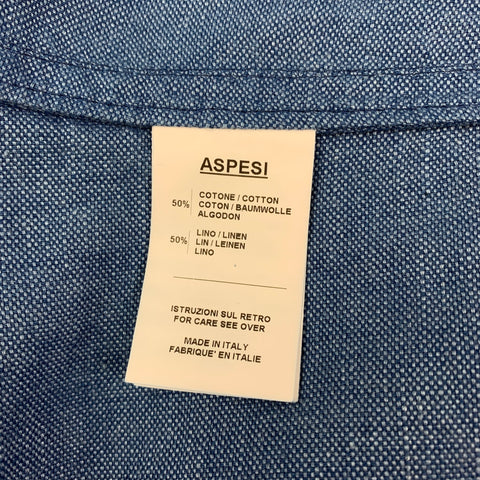 ASPESI Abrigo deportivo con solapa de muesca de lino y algodón azul talla XS