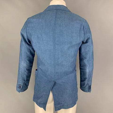 ASPESI Abrigo deportivo con solapa de muesca de lino y algodón azul talla XS