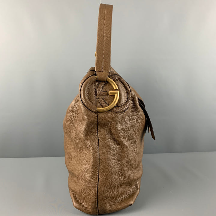 GUCCI Brown Pebble Grain Leather Hobo Handbag