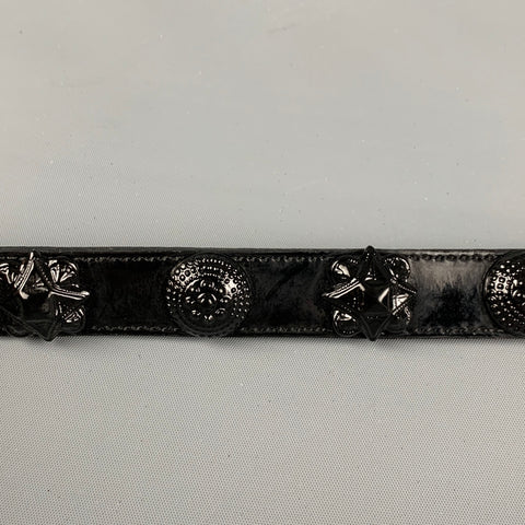 BURBERRY PRORSUM SS 08 Warrior Collection Size 4 Black Embellished Leather Belt