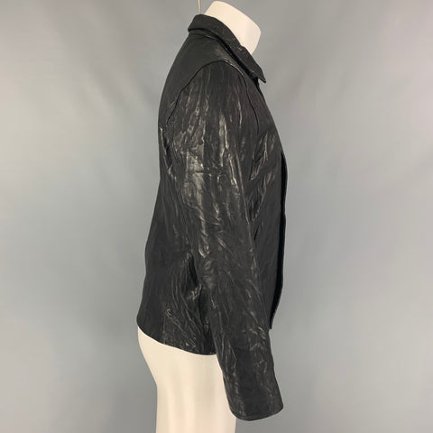 JOHN VARVATOS Size XS Black Silver Textured Leather Jacket