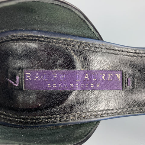 RALPH LAUREN Size 7 Navy & Black Leather Peep Toe Pumps