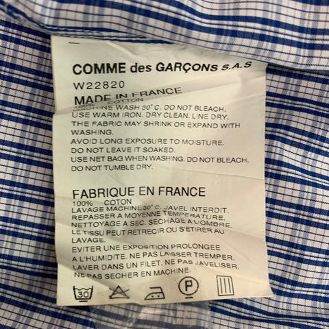 COMME des GARCONS Size L Blue White Cotton Checkered Peter Pan Collar Casual Top