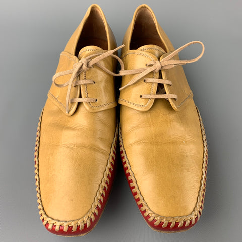 DRIES VAN NOTAN Talla 10 Zapatos con cordones y punta cuadrada con ribete rojo de cuero color canela