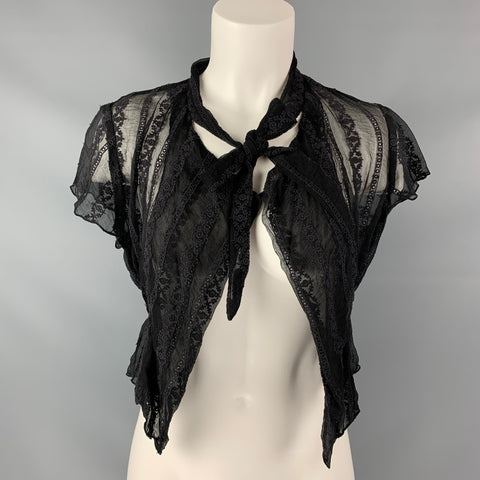 GRAHAM & SPENCER Size S Black Silk Embroidered Cardigan Blouse