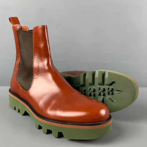 DRIES VAN NOTEN Size 11 Tan Green Leather Pull On Boots
