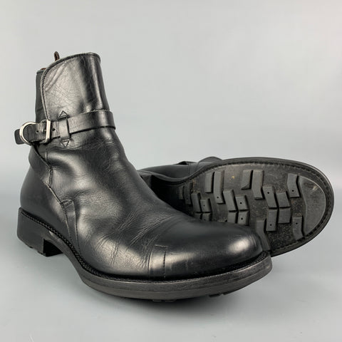 PRADA Size 10 Black Leather Ankle Strap Boots