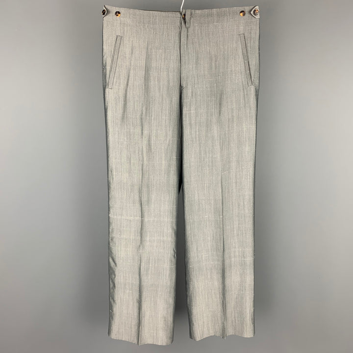 JEAN PAUL GAULTIER Taille 32 Pantalon habillé à pattes latérales en soie grise