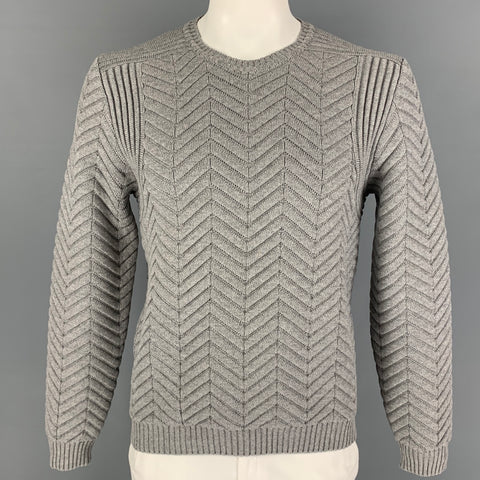 CALVIN KLEIN COLLECTION Size L Grey Chevron Crew-Neck Sweater