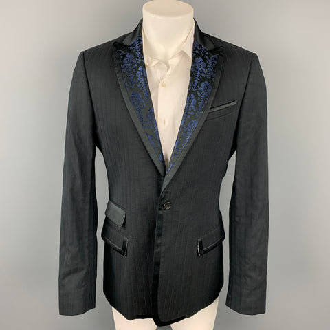JUST CAVALLI Size 42 Black Stripe Peak Lapel Sport Coat