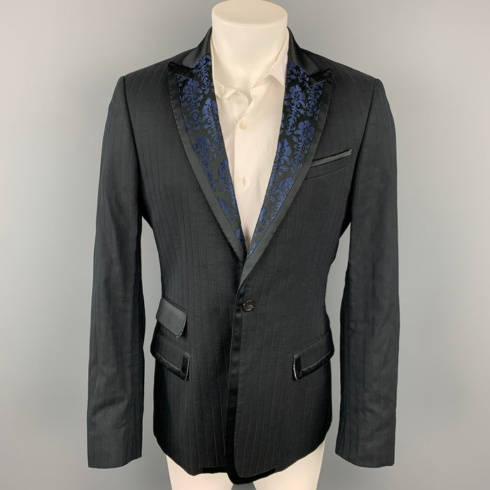 JUST CAVALLI Size 42 Black Stripe Peak Lapel Sport Coat